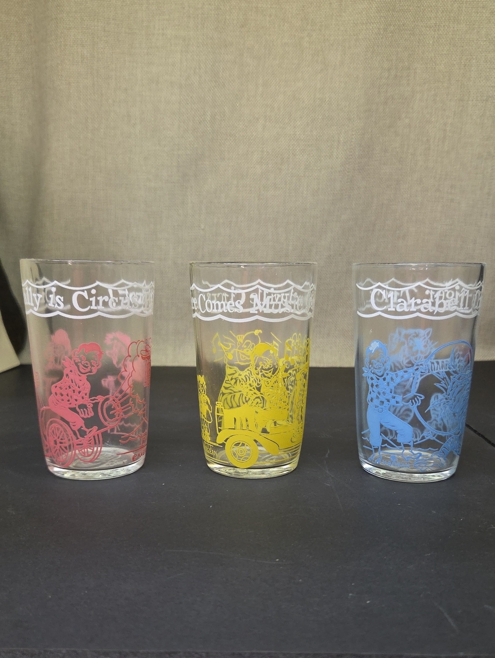 3 Vintage Welch's jelly jar glass from 1953, featuring Howdy Doody characters